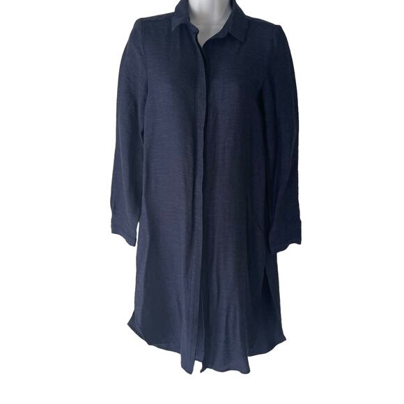 Zara Size XS Navy‎ Blue 3/4 Sleeves Button Up Shirt Dress - Picture 1 of 7